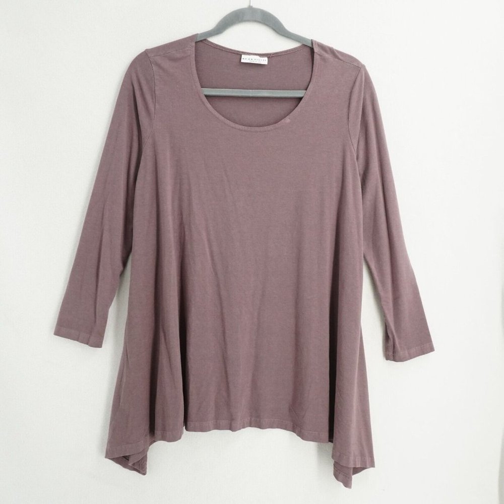 Bryn Walker Womens Long Sleeve High Low Scoop Neck Tunic Sz Large Purple Bamboo